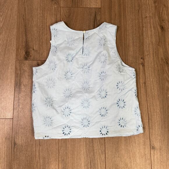 J.Crew Eyelet Shell Tank Top SZ S Chateau Blue Lined Sleeveless Crew Neck Cotton - Picture 5 of 7